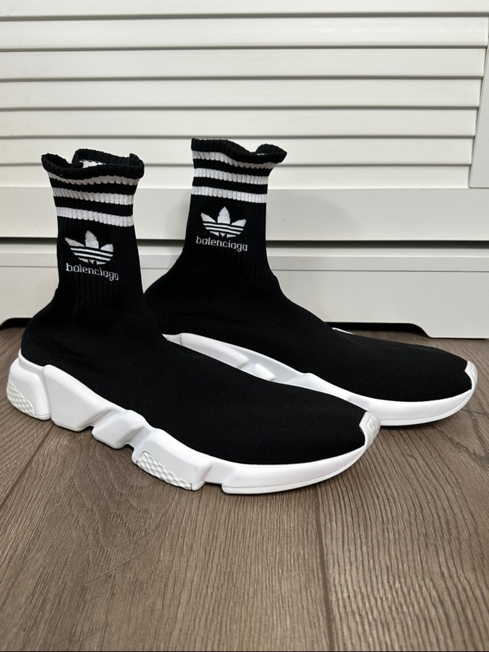 Balenciaga Adidas x Speed Trainer High Top Sneaker Black White‎ Size 10